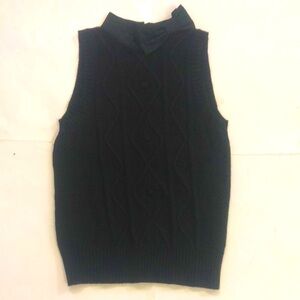 Moschino 8 Vest Black Sleeveless Knit Sweater Bow collar Keyhole Back Excellent
